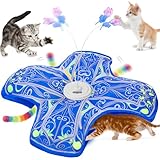 Qraxond Interaktives Katzenspielzeug für Wohnungskatzen, [Neu aufgewertet] Wiederaufladbar, berührungsaktiviertes Versteckspiel-Katzenspielzeug mit flatterndem Spielzeug (Blau)