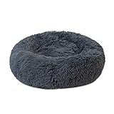 Festnight Hundebett/Katzenbett, für den Winter, rund, Plüsch, für Haustiere, Welpen, Kätzchen, Minou – Dunkelgrau – M