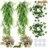 PietyPet Hängepflanze Terrarium Zubehör, kunstpflanze hängend, Künstliche Pflanzen Bartagame Reptilien Terrarium Kletterreben Blätter, Chamäleon Terrarium Deko für Eidechsen, Schlangen, Leguan