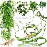 QUOZUO Künstliche Pflanzen Reptilien Terrarium Zubehör, Hängepflanzen, Kletterreben, Blätter, Chamäleon Terrarium Deko für Eidechsen, Schlangen