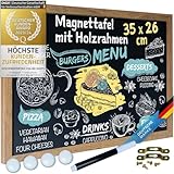 Magnetische Kreidetafel Schreibtafel Magnet-Tafel zum Aufhängen Schiefertafel mit Holz-Rahmen; Wandtafel inkl. Kreidestift & Magnete (Kompakt - 26 x 35 cm)