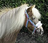 Rhinegold Halfter für kleine Ponys, gestreift, mit Fellbesatz, Mini-Shetty, türkisfarbene Streifen