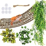 PietyPet Chamäleon Terrarium Deko, Gecko Lebensraum Dekor Bartagame Hängematte Reptilien Blätter Hängepflanze Terrarium Zubehör Künstliche Pflanzen Kletterreben für Eidechsen, Schlangen, Leguan